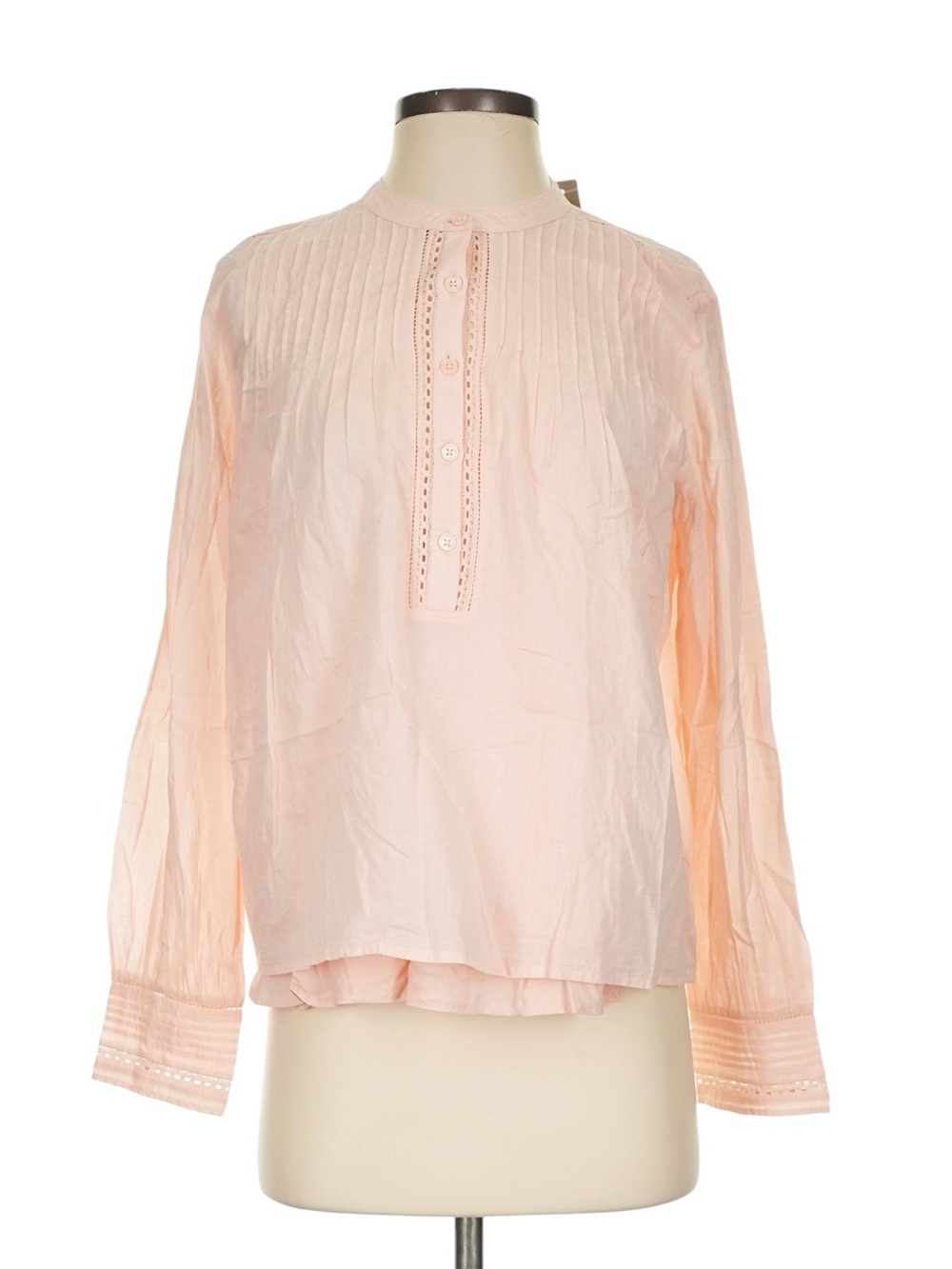J. Crew Pintuck Lace Trim Top in Cotton Voile Small Pink Business Casual NWT